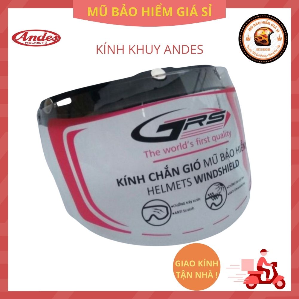 Kính mũ bảo hiểm 3 khuy GRS lắp cho mũ bh 1/2 và 3/4