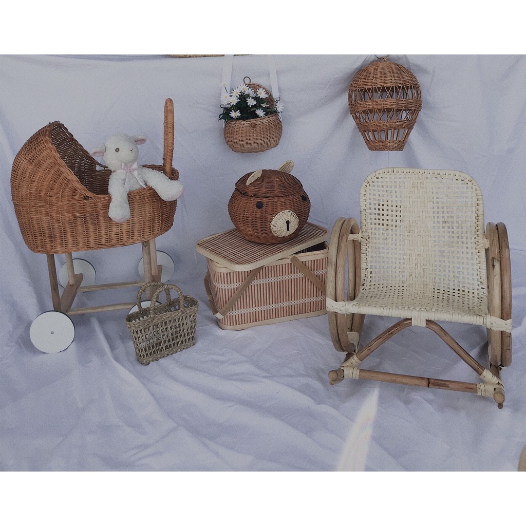 Combo 08 Món Chất Liệu Mây Tre Đan Thủ Công Làm Phụ Kiện Chụp Ảnh Và Trang Trí Phòng Cho Bé Xinh Xắn Và Đáng Yêu