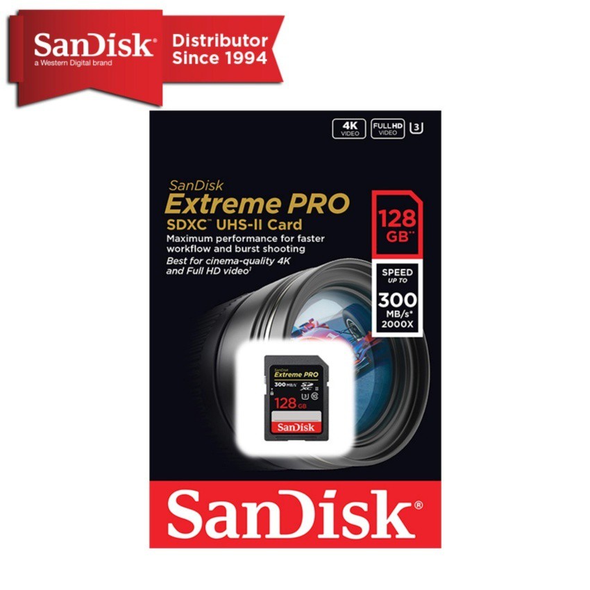 Thẻ nhớ Máy Ảnh SDXC Sandisk Extreme Pro UHSII U3 2000x 128GB 300MB/s (Đen)