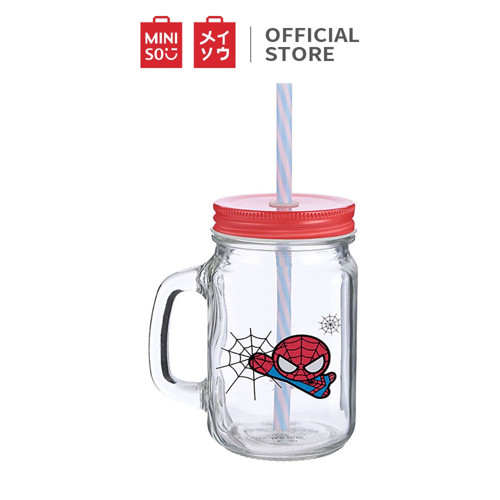 Cốc thuỷ tinh Miniso Jar Mug có nắp đậy kèm ống hút 470ml