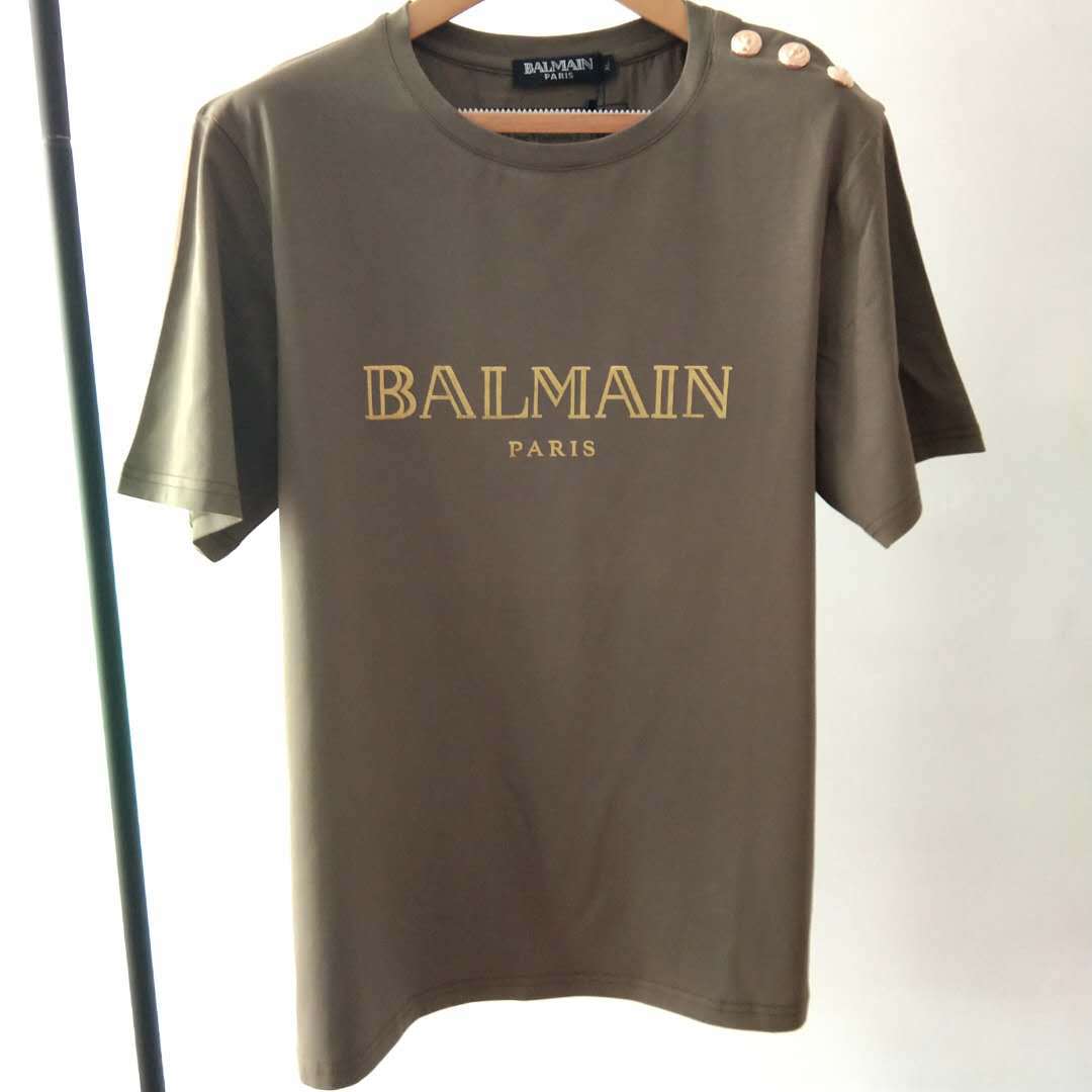 BALMAIN Áo Thun Cotton Ngắn Tay In Họa Tiết Bm01