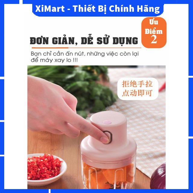 [MỚI] Máy xay mini cầm tay cao cấp sạc điện nhỏ gọn dễ sử dụng xay thịt, hành, tỏi ớt, rau củ quả - BH 1 đổi 1 - XiMart