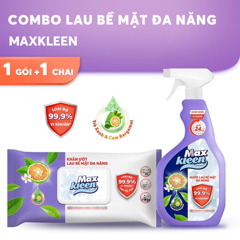 Combo khăn lau đa năng và nước xịt bề mặt Maxkleen