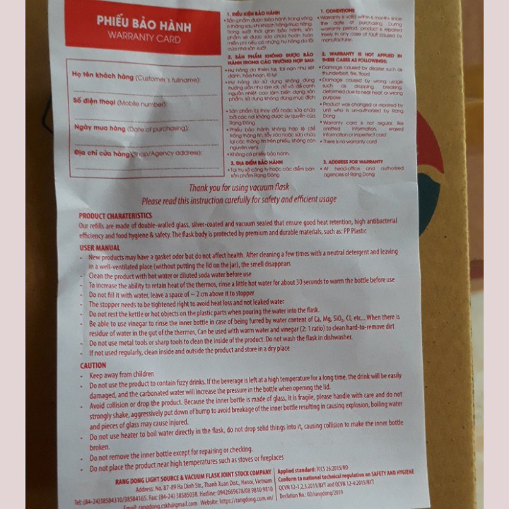 Phích nước Rạng Đông 2L chính hãng