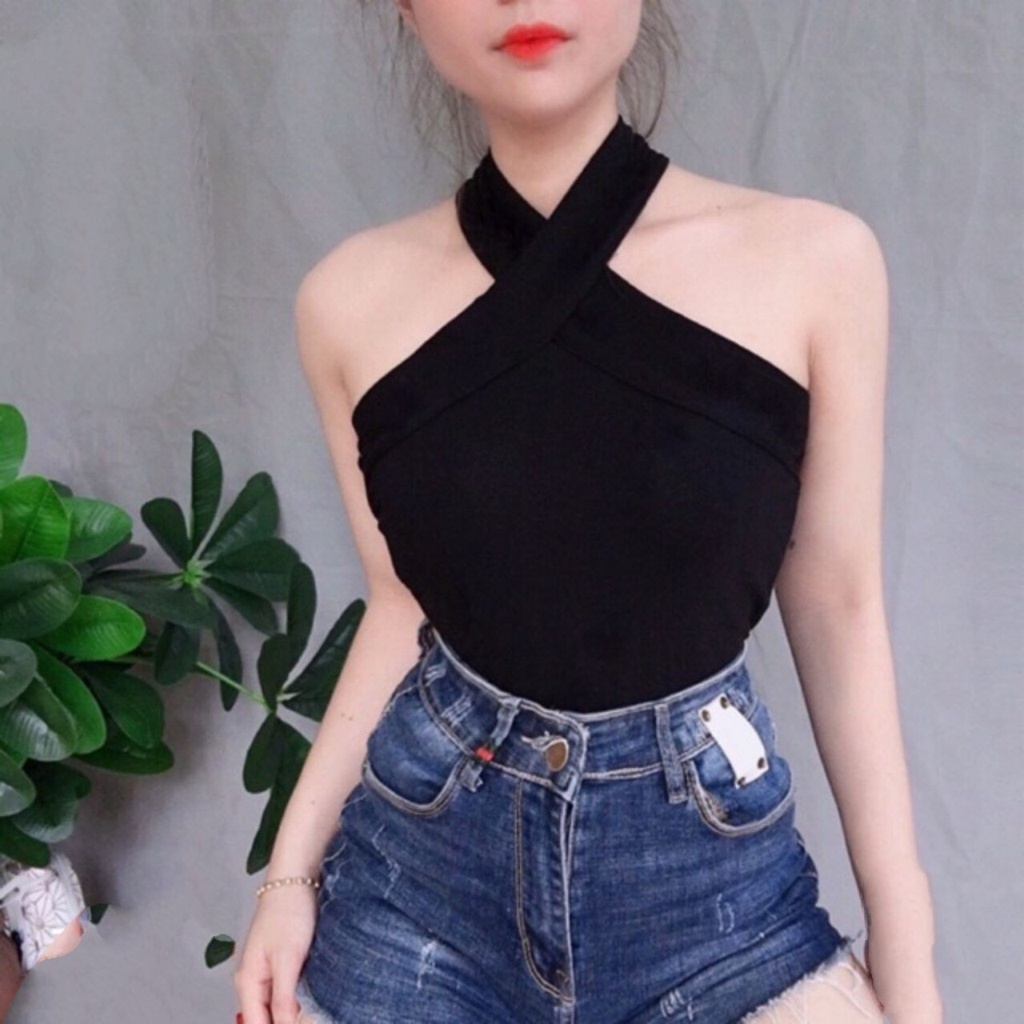 Áo Kiểu Nữ Cổ Yếm Phối Dây Chéo Croptop