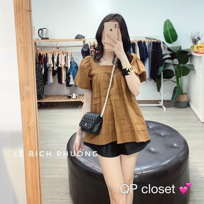 áo cổ vuông tay ngắn dáng babydoll tầng xoè form rộng nhiều màu | BigBuy360 - bigbuy360.vn