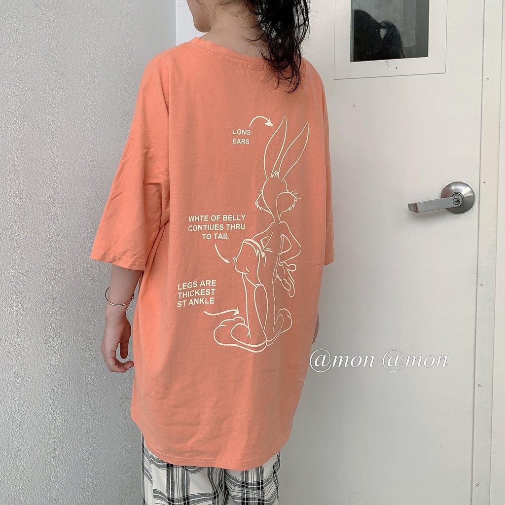 2101210 Áo phông nữ - áo thun nữ ulzzang form rộng oversize dài tay lỡ chất cotton mềm mịn mát hình con thỏ