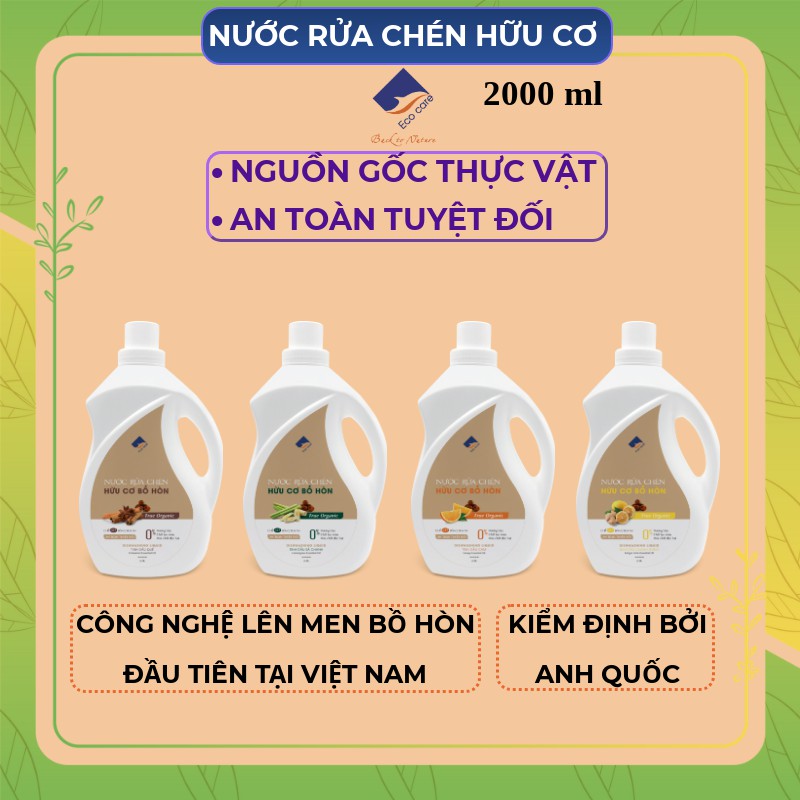 Nước rửa chén hữu cơ Bồ hòn ECOCARE 2000ml chiết xuất từ Bồ hòn lên men và tinh dầu tự nhiên làm sạch dầu mỡ