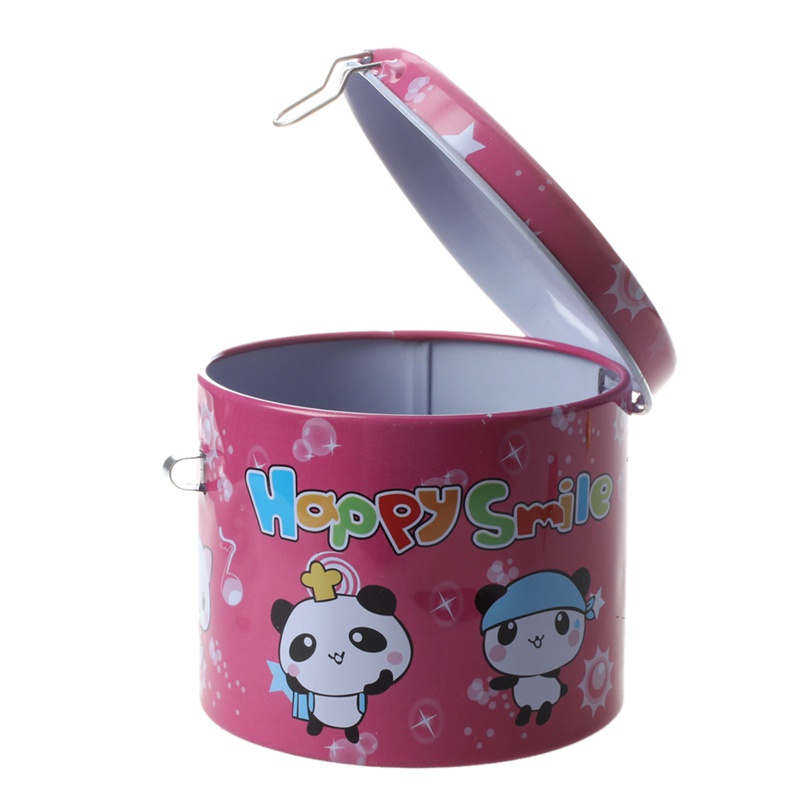 Cylinder Design Cartoon Print Money Saving Box w Padlock