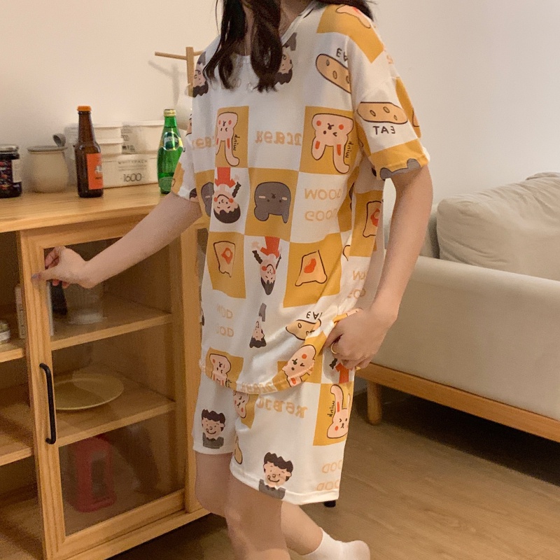 IELGY Bộ Đồ Ngủ Ngắn Hai Mảnh Phong Cách Ngọt Ngào Dễ Thương Thời Trang Mùa Hè Cho Nữ