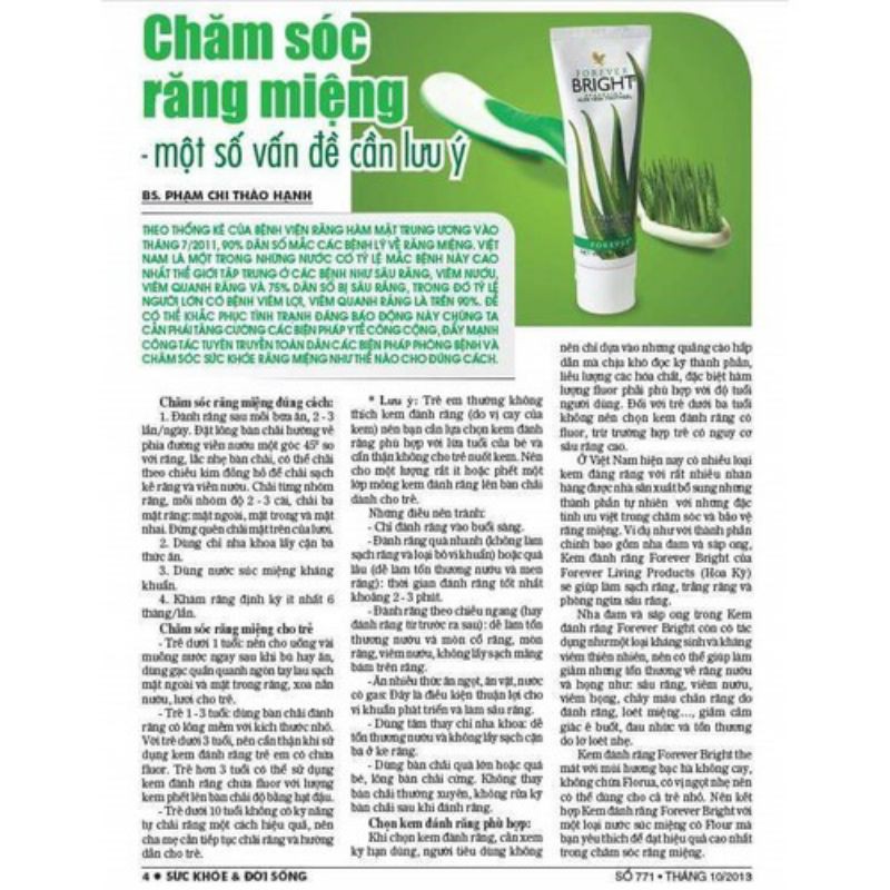 Forever Bright Toothgel 028 Flp |Kem Đánh Răng Lô Hội, Aloe Vera