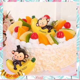 Combo 2 Khỉ ôm chuối ngủ trang trí bánh sinh nhật cực đẹp và dễ thương