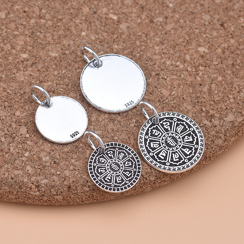 █diy゜ S925 Bạc●Mặt Trang Sức Hình Tròn Bằng Bạc S925 Phong Cách Retro