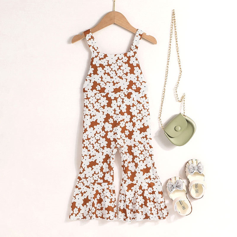 Body bé gái đồ sơ sinh từ 9 Tháng đến 4 Tuổi bodysuit liền thân In Hoa Dễ Thương mùa hè hai dây quần áo cho bé trẻ em