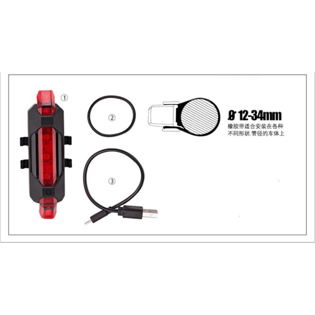 Đèn LED sạc USB gắn đuôi xe đạp chống thấm nước chất lượng cao DANA