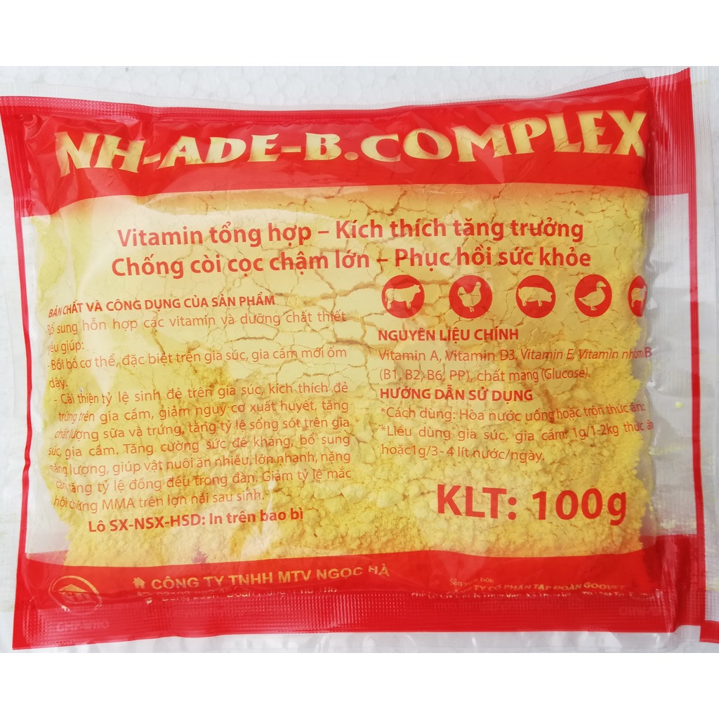 1 gói ADE - B.COMPLEX 100g Giúp vật nuôi Tăng trọng nhanh, chống còi cọc, chậm lớn, phục hồi sức khỏe