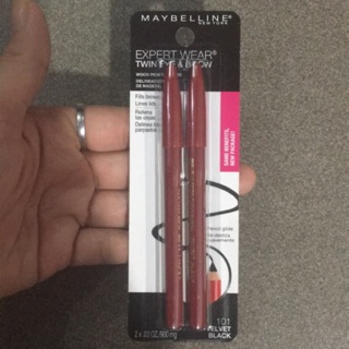 Chì kẻ chân mày và mắt Maybelline Expert Wear Twin Eye&Brow-101 Velvet black(màu đen)-USA(1vỉ gồm 2 cây)