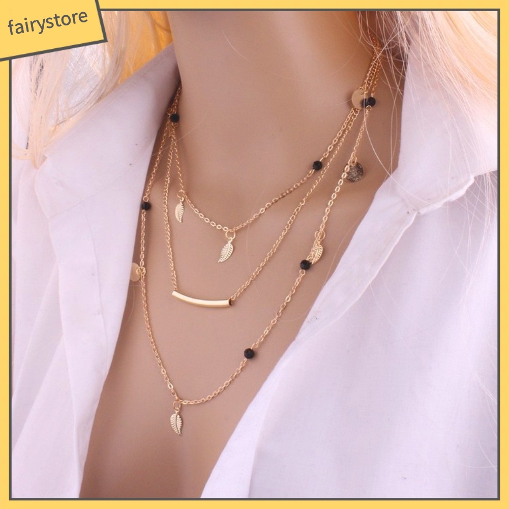 Vòng Cổ Nhiều Lớp Mặt Tròn Hình Chiếc Lá Thời Trang