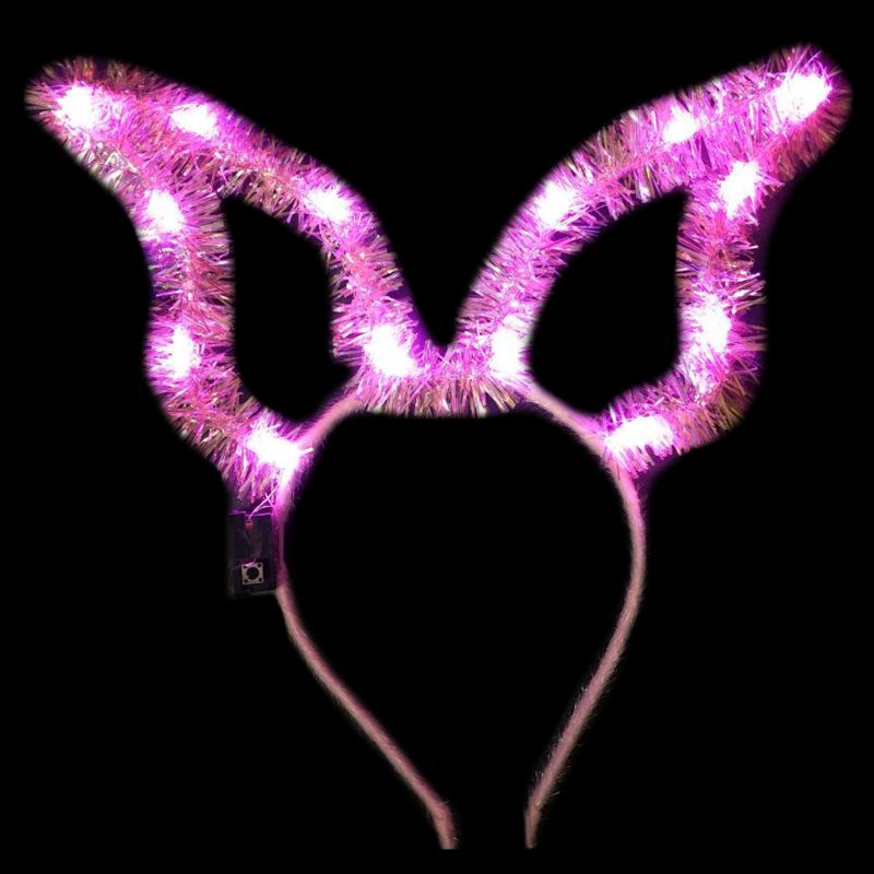 Flgo Băng Đô Tai Thỏ Có Đèn LED Lấp Lánh Dễ Thương