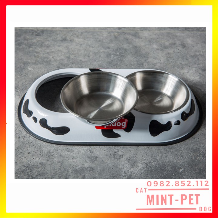 Bát Ăn Đôi Cho Chó Mèo - Chén Ăn Đôi Cho Chó Mèo Men Sứ Lòng Inox #MintPet