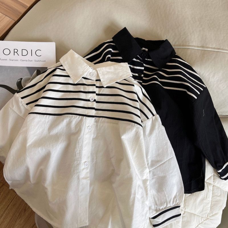 Áo Sơ Mi Dài Tay Họa Tiết Kẻ Sọc Thời Trang Hàn Quốc Dành Cho Bé Trai Gái