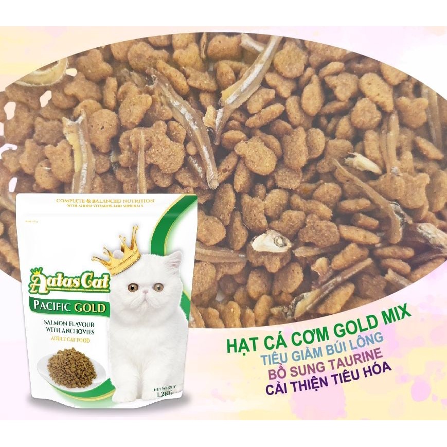 Thức ăn khô cho mèo Aatas Cat bao 1.2kg - hạt mèo Thịt Gà Cá Ngừ Cá Hồi Mix Topping Cá Cớm Sấy ahapetshop
