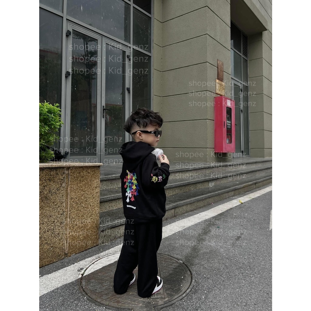 Set áo nỉ có mũ chorme heart bảy màu cho bé , bộ quần áo nỉ trẻ em unisex , Kid_genz