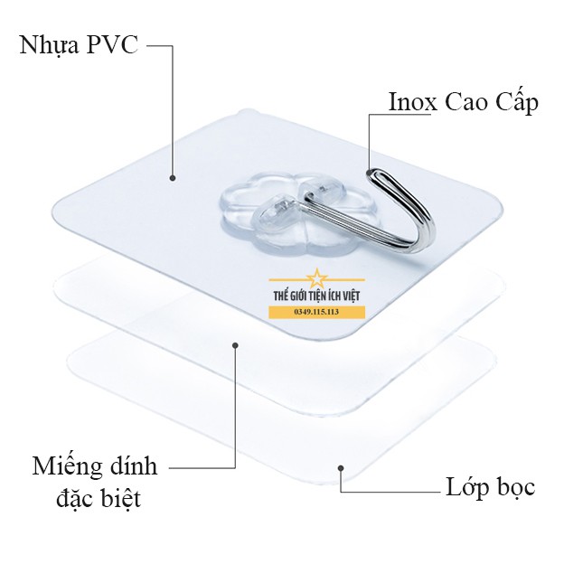 Móc Dán Tường Siêu Dính Treo Cả Thế Giới - Miếng Dán Tường Vô Cùng Chắc Chắn Chịu Lực Tới 10kg - kích thước 6x6 cm