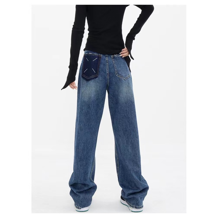 Quần Jean Nữ Lưng Cao Ống Rộng Phong Cách Retro Mỹ