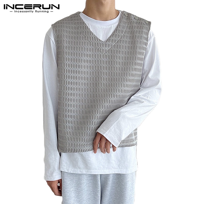 Áo ghi lê INCERUN cổ chữ v dáng rộng phong cách Hippie thời trang mùa xuân cho nam giới