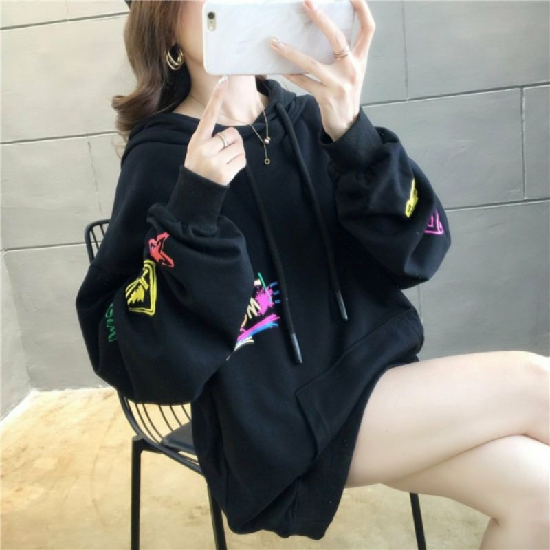 Áo Hoodie Họa Tiết Vẽ Neon Siêu Ấn Tượng Form 60kg Thoải Mái Khi Mặc - Nỉ chần bông giữ ấm tốt cho mùa Đông đến