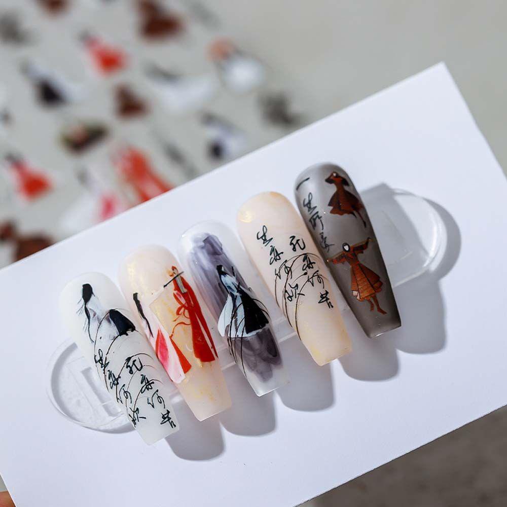 OCEANMAP Miếng Dán Trang Trí Móng Tay Hình Quạt Phong Cách Trung Hoa Thời Trang