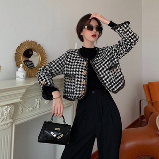 [ORDER] Áo khoác dạ lửng tweed cổ trong cúc đồng nữ tính ulzzang - Có ảnh thật