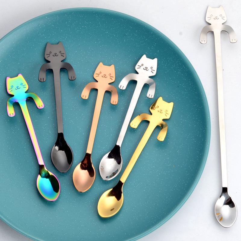 Muỗng Cà Phê Cán Hình Mèo Bằng Thép Không Gỉ 304
