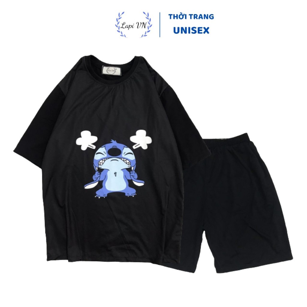 Set Bộ Cartoon Mặc Nhà Unisex - Stitch Angry Đen – Lapi VN, Đồ Bộ Thun Cotton, Nam Nữ Đều Mặc Được, Freesize