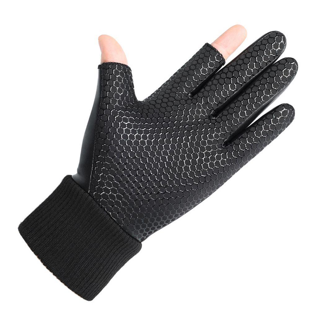 Găng Tay Da Pu Nửa Ngón Chống Nước Giữ Ấm Cho Nam Nữ