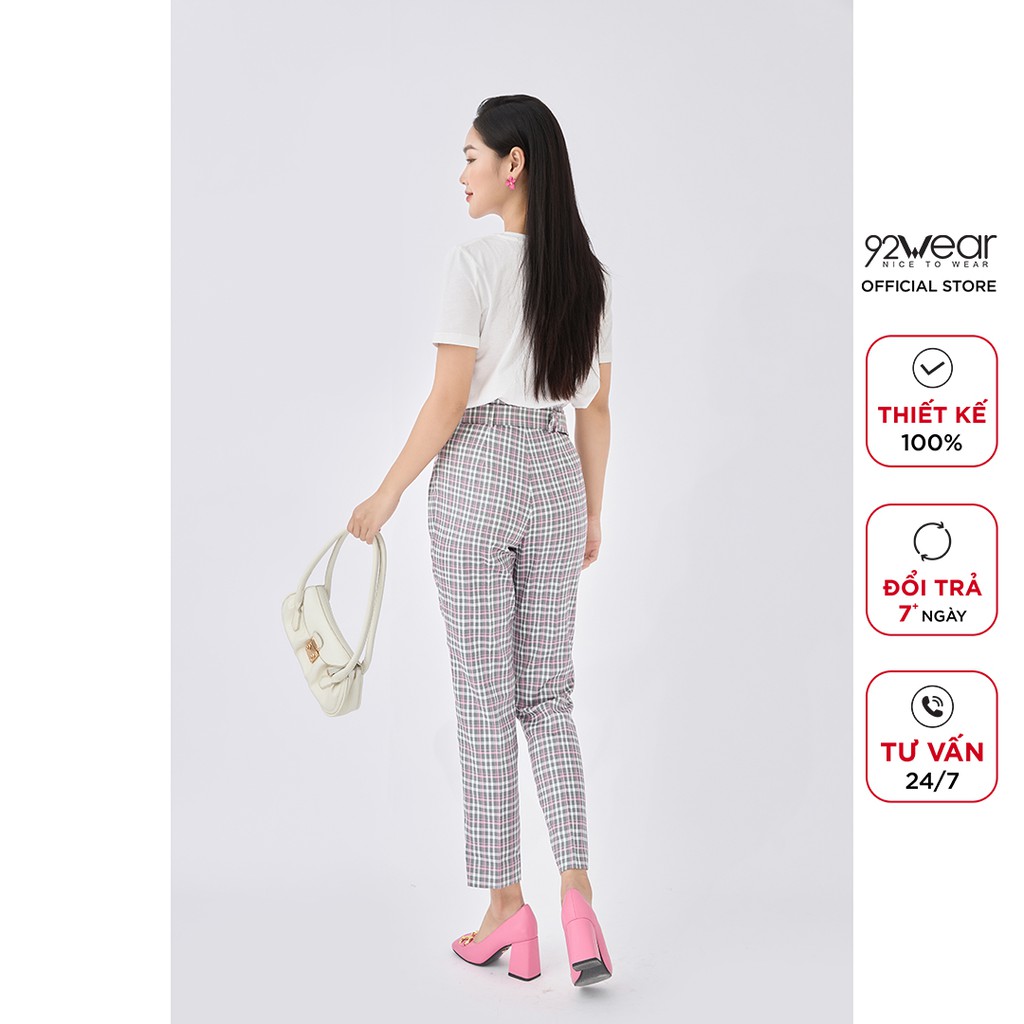 Quần baggy nữ kẻ caro 92WEAR ống vừa, thanh lịch ,trẻ trung công sở QGA1668