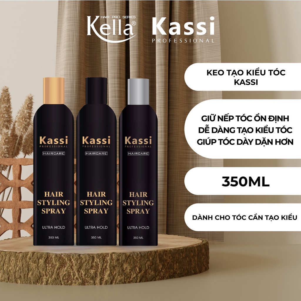 Combo keo xịt tóc Kassi dạng mềm, cứng và bóng (Chai 350ml)