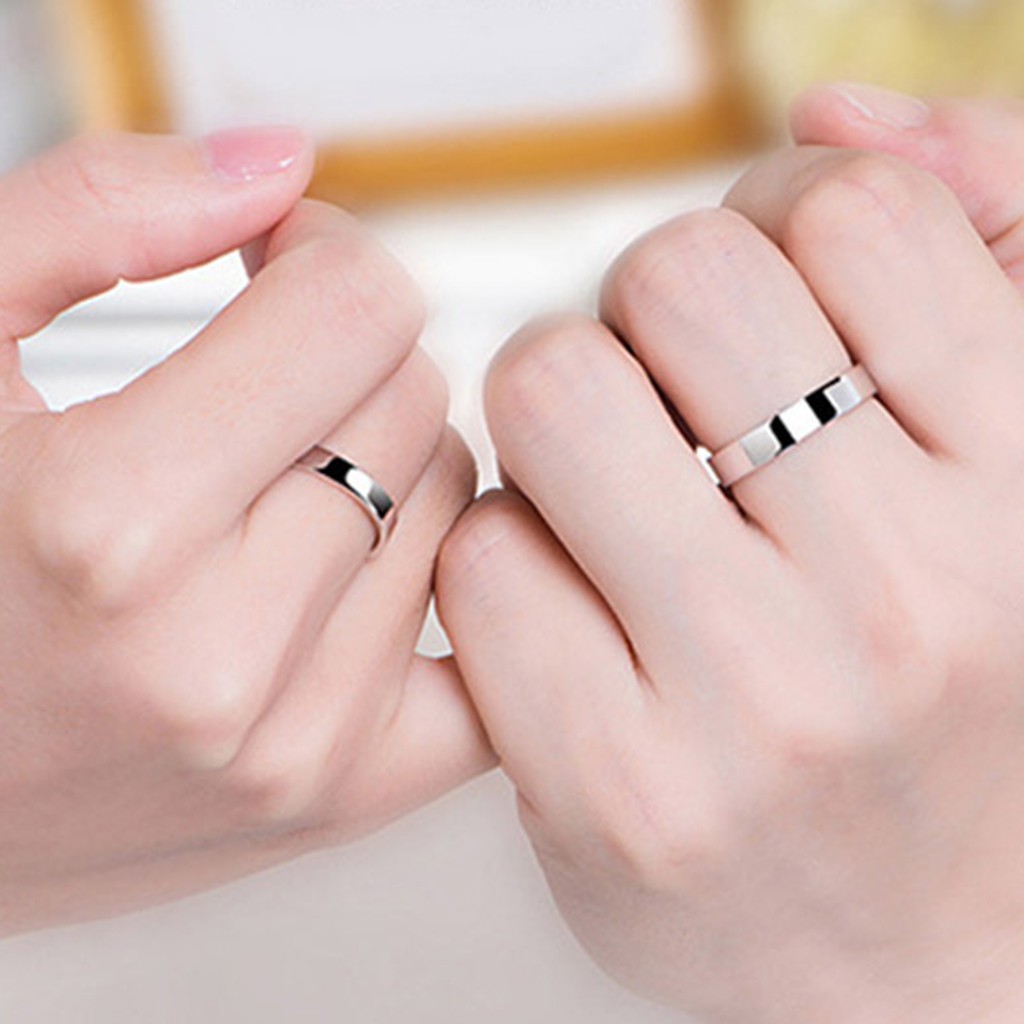 925 sterling bạc nhẫn cặp đôi nhẫn có thể điều chỉnh độ bóng đơn giản