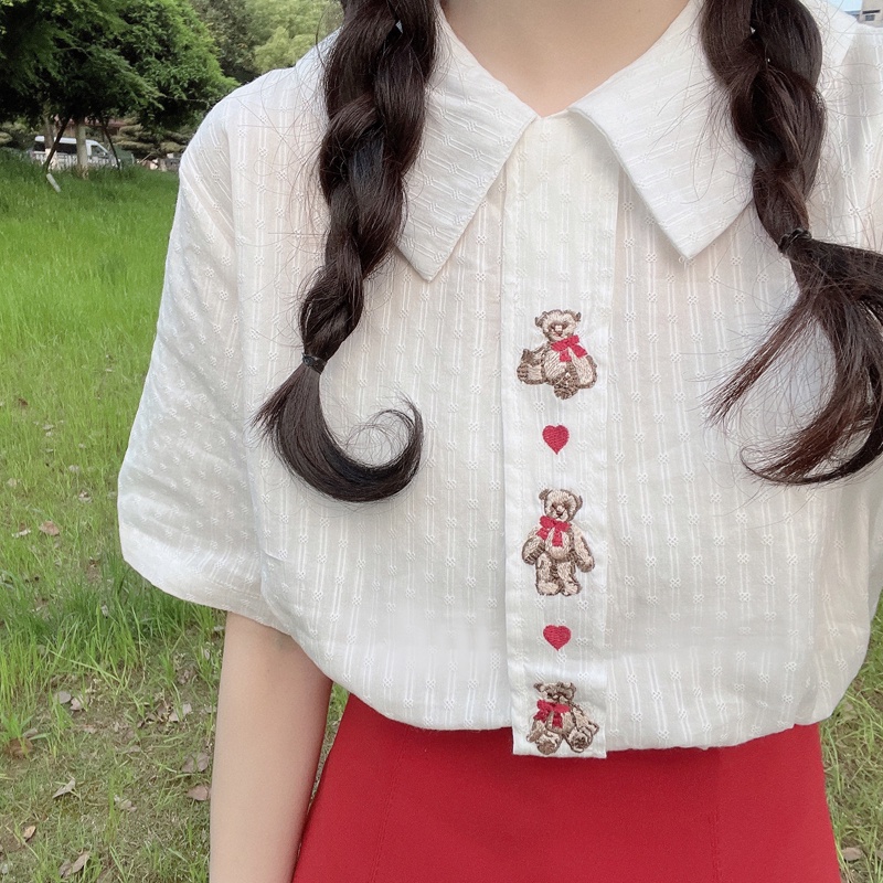 Áo Sơ Mi Ngắn Tay Họa Tiết Trái Tim Phong Cách Cổ Điển Dành Cho Nữ