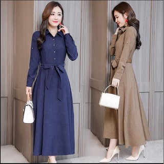 Đầm Nữ Tay Dài Eo Thắt Nơ Thời Trang Công Sở