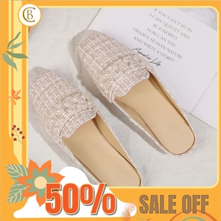 Dép sục, sục nữ mũi vuông đế thấp chất dạ gắn hạt sang chảnh