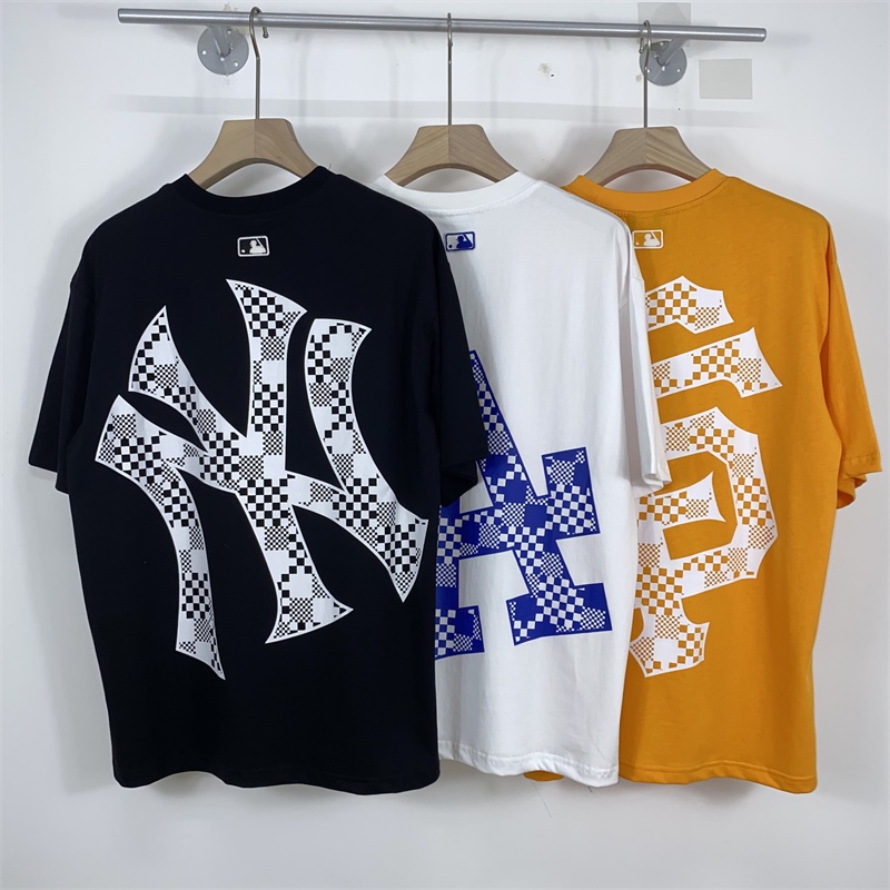 Mlb Áo Thun Tay Ngắn Mềm Thoáng Khí In Họa Tiết Kẻ Ô Vuông NY Cho Nam Và Nữ Chất Lượng Cao