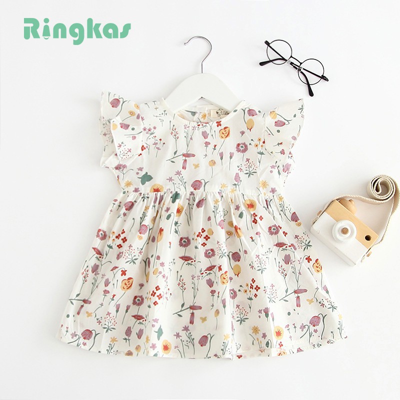 0 - 1 Years Baby Floral Dress Princess Dress Cotton Dress Baby Girls Outfits Ruffles Sleeves Short Sleeves Summer Cute Elegant Graceful Fashionable Breathable