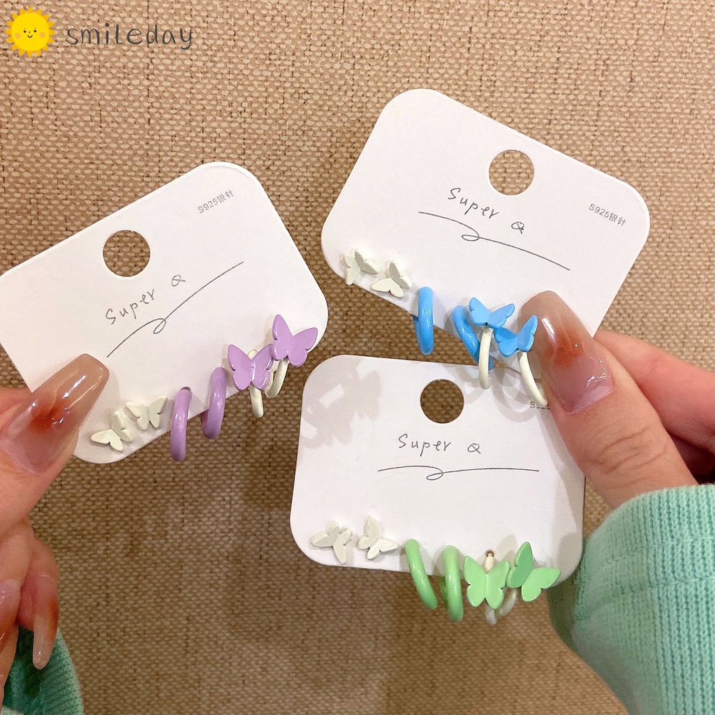 Set 3 Đôi Khuyên Tai Hình Bướm Nhiều Màu Sắc