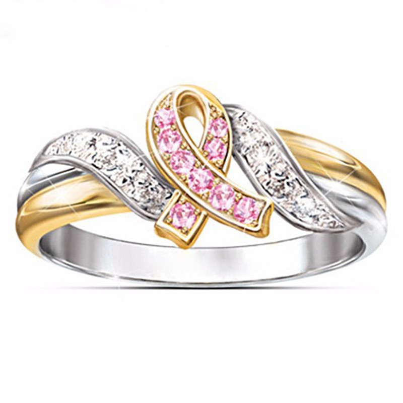 Nhẫn Cưới Công Chúa Hai Màu Sắc Đính Đá zircon Trắng / Hồng