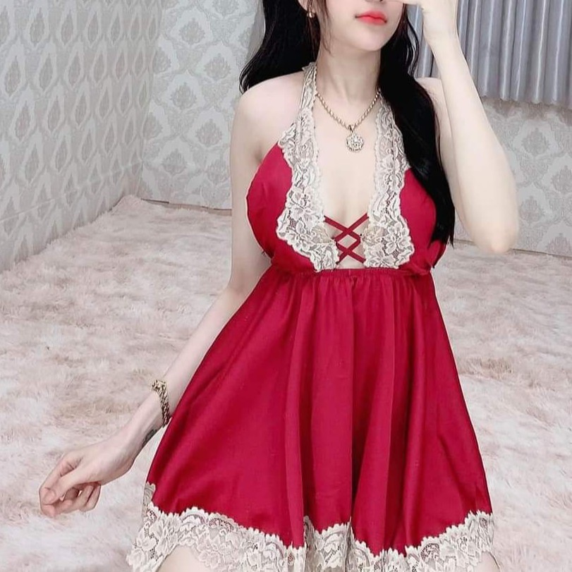 Đầm ngủ sexy ❣️FREE SHIP❣️ Đầm ngủ sexy yếm kèm quần vải vatin <65kg | BigBuy360 - bigbuy360.vn