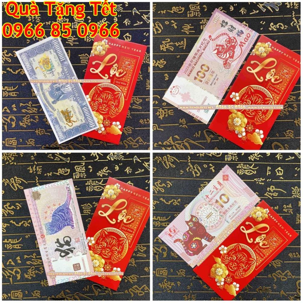 [SALE] Lì xì tết Quý mãomay mắn - 100,10 Macao , Trung Quốc và 1 triệu usd in hình con mèo 2023