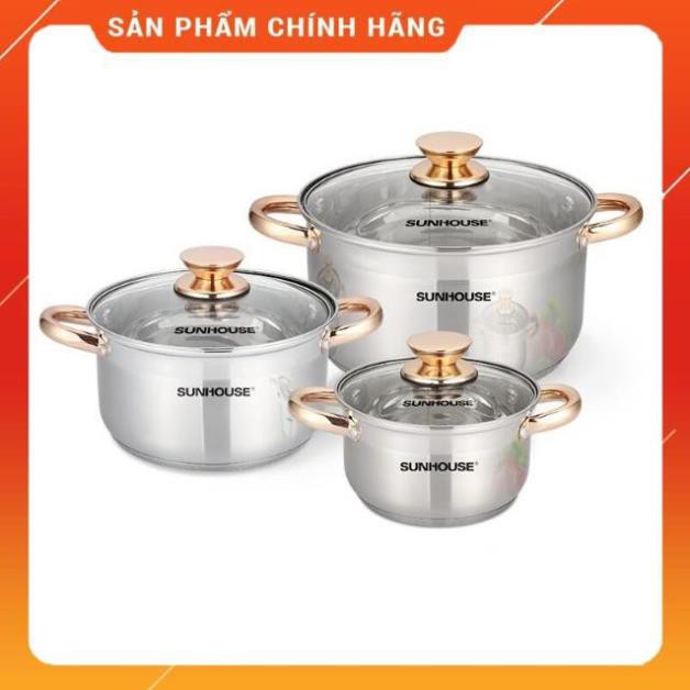 [Bền Đẹp] Bộ Nồi Bếp Từ Inox 5 Đáy SUNHOUSE SH781 Kiểu Dáng Châu Âu, Chất Liệu Cao Cấp, Dùng cho Mọi Loại Bếp.