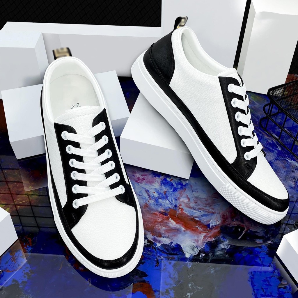 Giày sneaker nam thể thao Trắng viền đen siêu đẹp